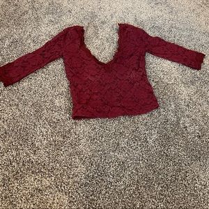 Maroon lace flowered crop top. Size XS